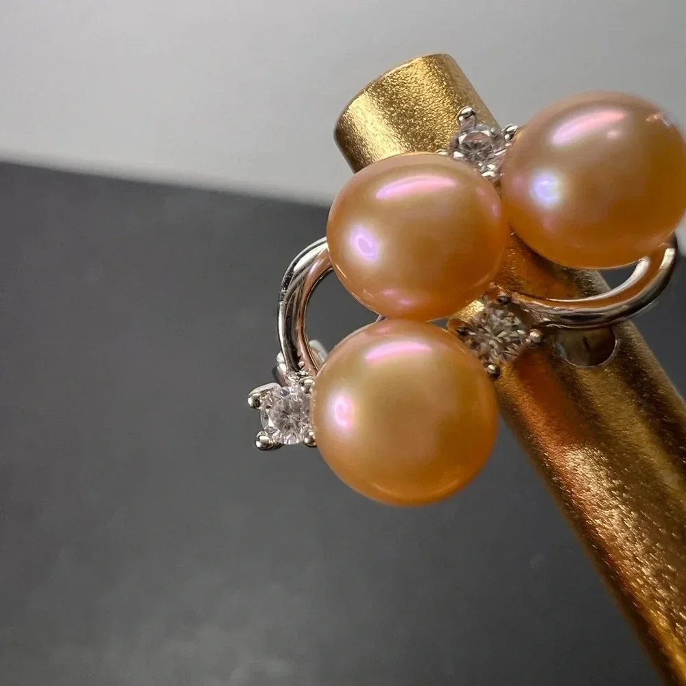 Pink Freshwater and CZ Rhodium Over Sterling Silver Earrings with omega backs
